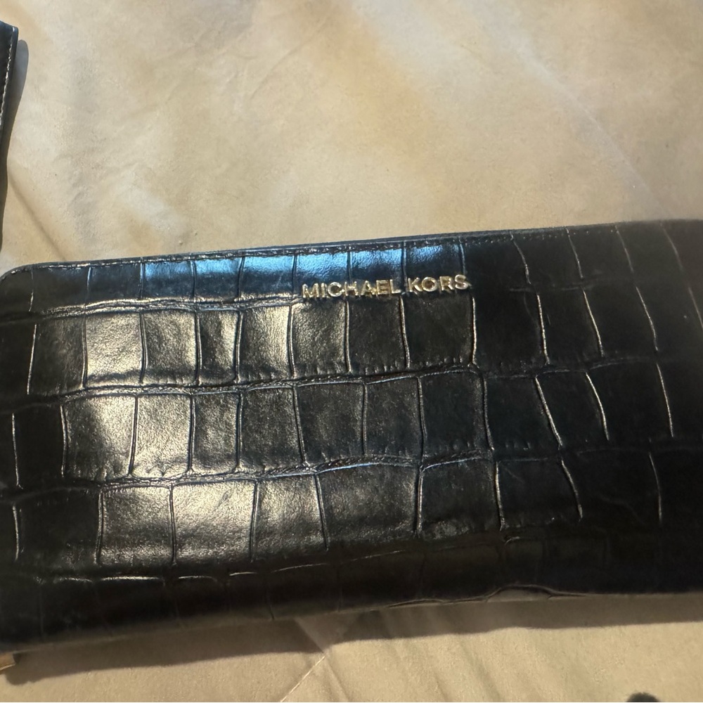 Michael Kors Black Croc-Embossed Clutch